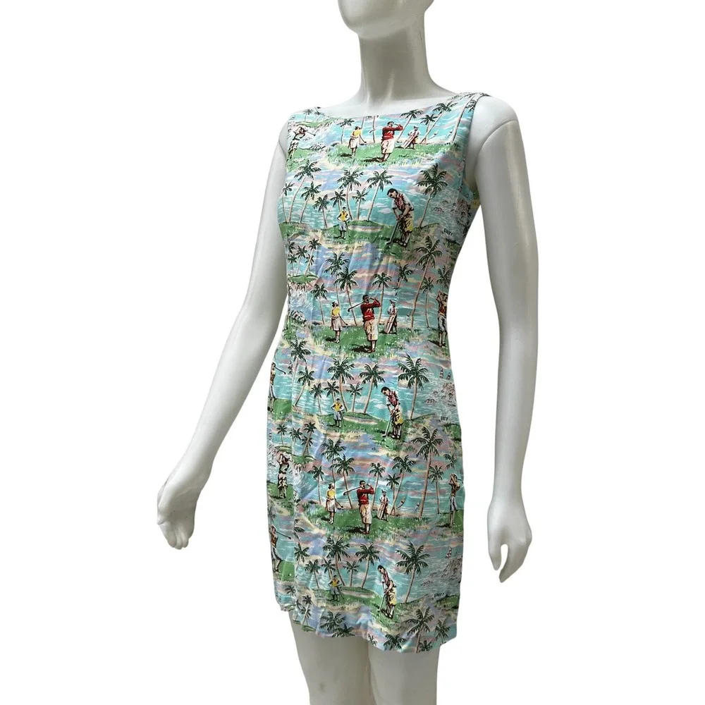 Vtg Reyn Spooner Dress Art of Eddy Y Golf Novelty Woodie Label Collectible Small